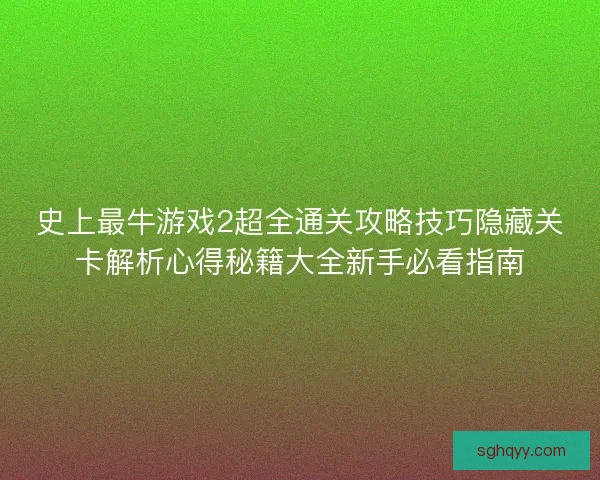 史上最牛游戏2超全通关攻略技巧隐藏关卡解析心得秘籍大全新手必看指南